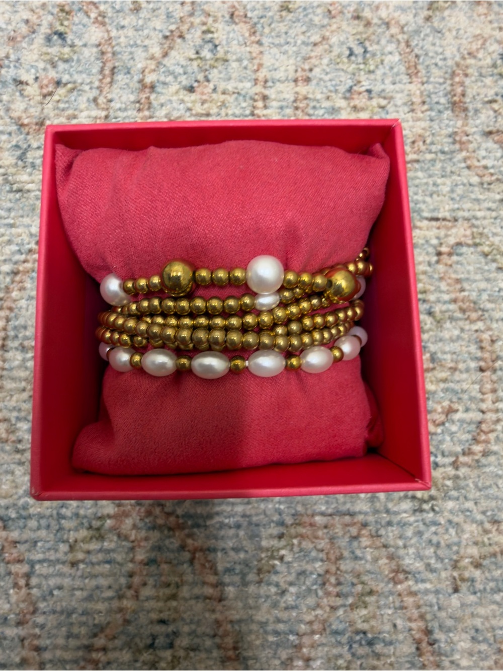 Gold Beaded Pearl stretch Bracelet set of 6- Women Jewelry